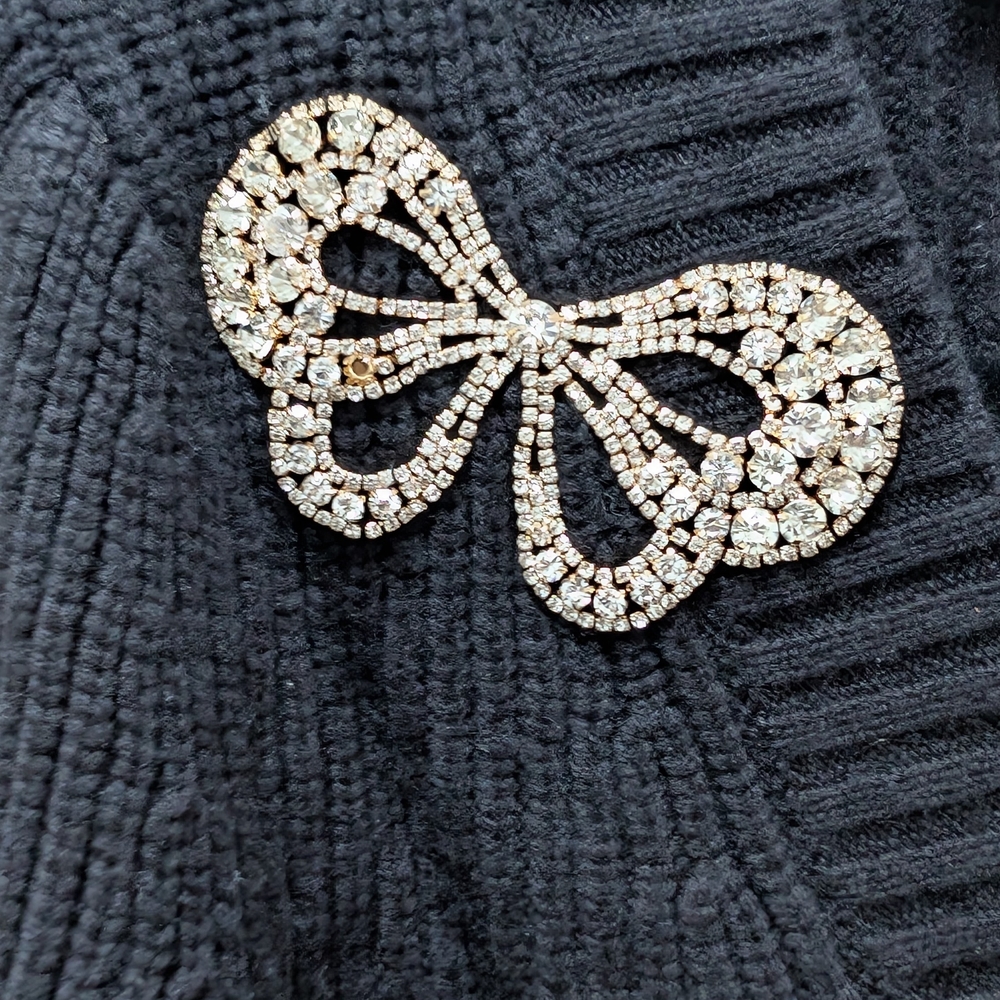 LoveShackFancy Black Ribbed Cardigan with Floral Bow - Picture 4 of 10